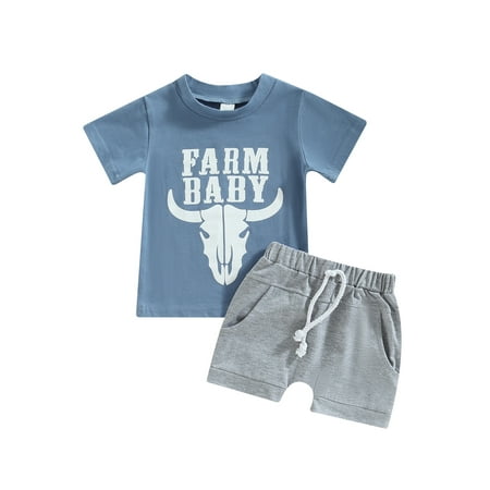 

Ma&Baby Baby Boys Summer Two-piece Cowboy Clothes Kids Short Sleeve T-Shirt and Shorts Outfit Set