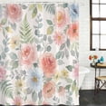 thumbnail image 2 of Pink Watercolor Floral Shower Curtain, Waterproof Shower Curtains for Bathroom, Spring Botanical Leave Flowers Washable Fabric Bathtub Curtain Set Bath Decor with 12 Hooks Standard 72"x72", 2 of 8