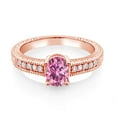 thumbnail image 2 of Gem Stone King 18K Rose Gold Plated Silver Fashion Right-Hand Ring Oval Pink Moissanite and Topaz White | 1.10 Cttw | Oval 7X5MM (Size 7), 2 of 4