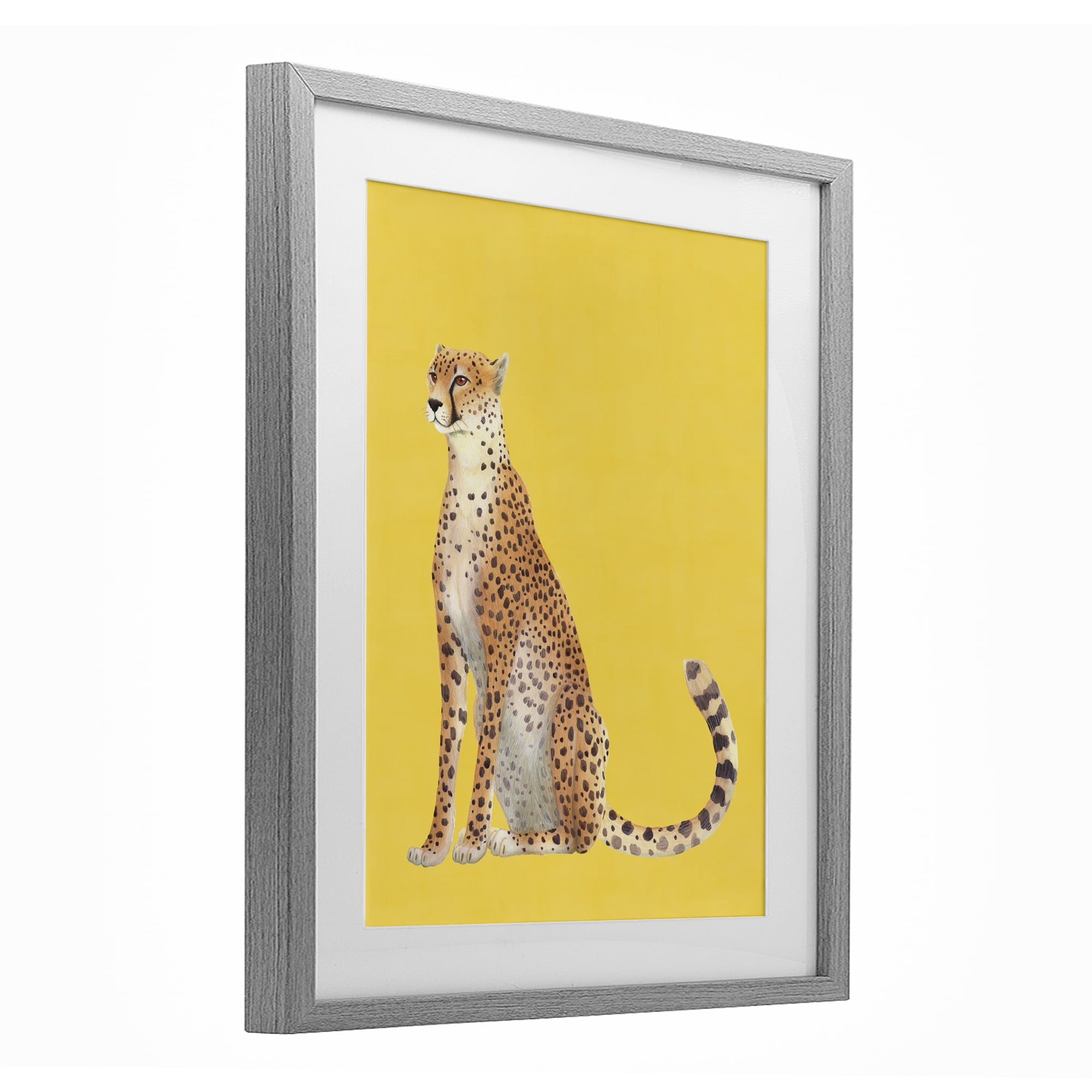 Stupell Industries Cheetah on Vibrant Yellow Gray Framed Print Under Glass, design by Karolina Sato