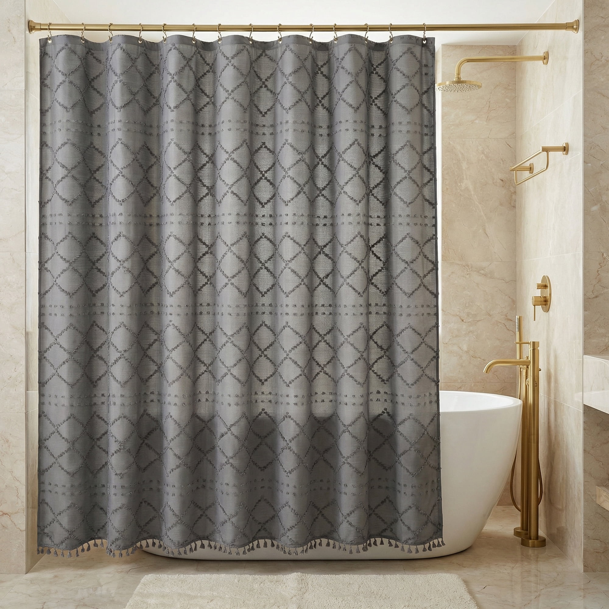 Unique Bargains 3D Geometric Texture Bath Curtain Sets with Hooks Grey 72"W x 72"L