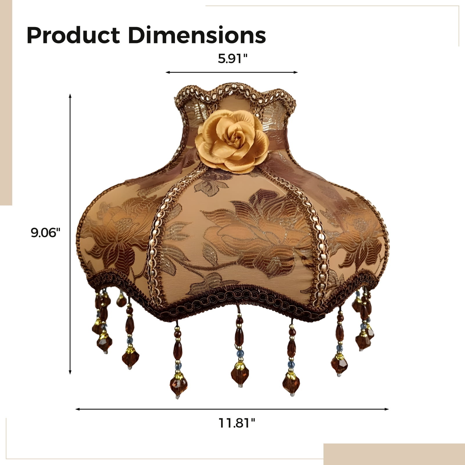 Fringe Lamp Shade, Vintage Lamp Shades Cloth Covers with Beaded Fringe, Warm Brown Fabric, Decorative Lampshade for E27 Table Lamps