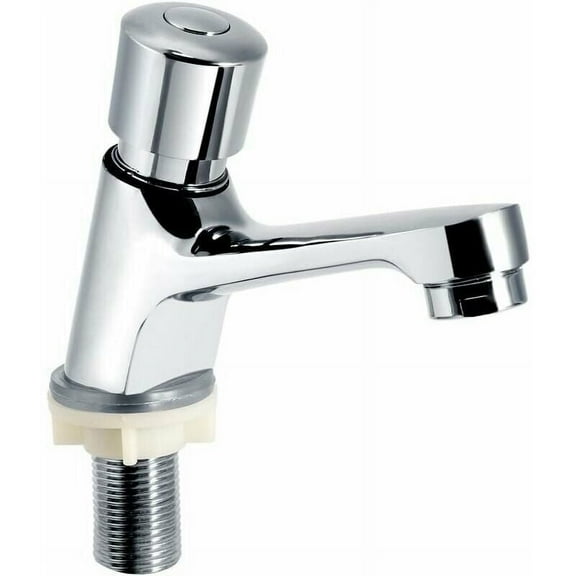 Chrome Self-Closing Time Flow Faucet Water Saving Time Delay Faucet Basin Sink Faucet for Kitchen Bathroom Public Silver