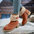 thumbnail image 2 of YAYUBA Winter Boots for Women, Comfortable Side Zipper Mid Heel Suede Warm Fur Snow Ankle Boot Outdoor Party Shoes Size 7.5 Orange, 2 of 6