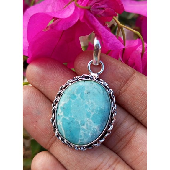 Larimar Gemstone 925 Sterling Silver Plated Fashion Pendant