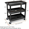 thumbnail image 6 of Tubstr 3-Tier Rolling Utility Cart with Wheels | Supports 300 lbs.Total | Heavy-Duty Capacity for Garage Storage, Office Spaces, & Kitchen Use | Durable Tool Cart with Locking Wheels (Black, 32 x 18), 6 of 8