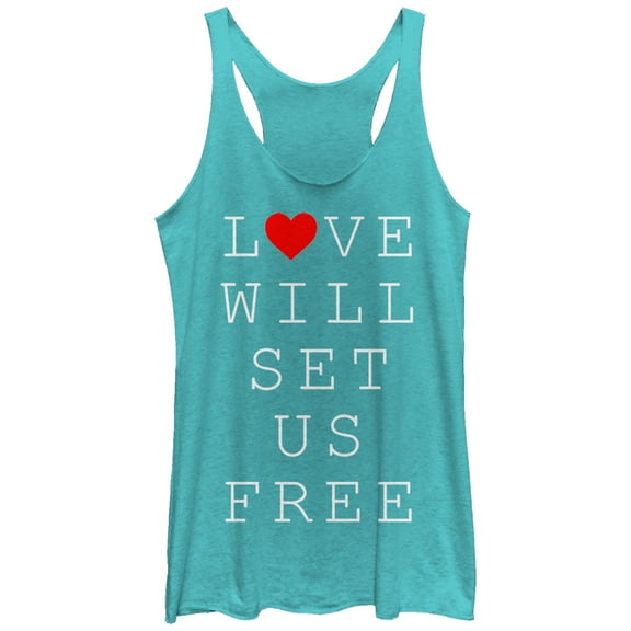 Women's Lost Gods Love Will Set Us Free Racerback Tank Top Tahiti Blue Small