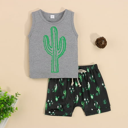 

Hunpta Baby Kids Boy s Outfits Cactus Print Sleeveless O Neck Casual Tank Tops+Cactus Shorts 2PCS Clothes Set