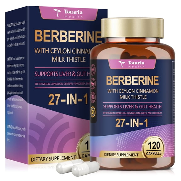 Totaria Berberine Plus Capsules - 120 Count with Ceylon Cinnamon & Milk Thistle | Natural Support for Metabolism & Blood Sugar, 60-Day Supply