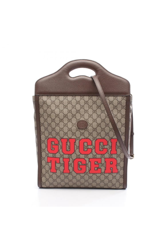 Pre-Owned Gucci GG Supreme Tote Bag, Coated Canvas and Leather, Women's, Beige,... (Good)