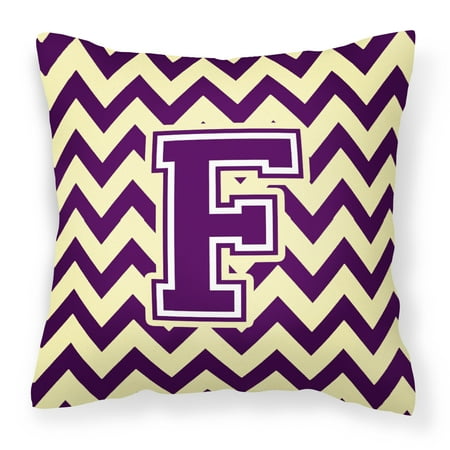 Letter F Chevron Purple and Gold Fabric Decorative Pillow