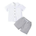 thumbnail image 2 of LYHaoo Boys' Linen Blend Short Sleeve Shirt Set Casual Summer Two Piece Outfit With Collar & Solid Colors Boys Short Sets for School Casual Sizes (18-24 Months), 2 of 6