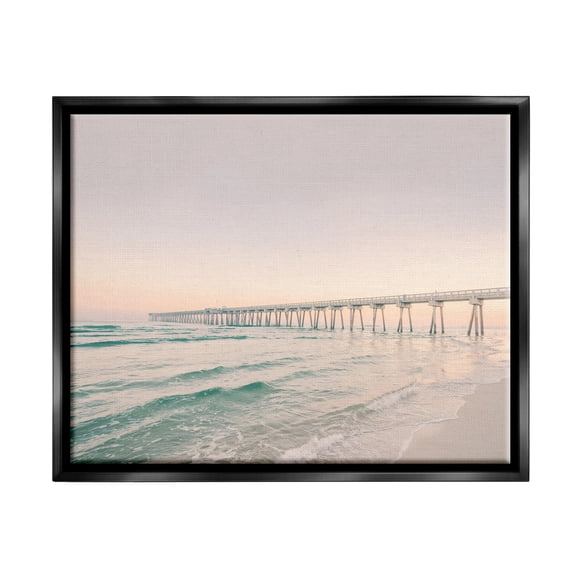 Stupell Industries Beach Pier Bridge Landscape Nature Photography Black Floater Framed Art Print Wall Art, 21 x 17