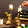 thumbnail image 4 of Easter Gold Candlestick Holder, Standing Bunny Shaped Candle Holder Set with Carved Patterns, Easter Table decor for Holiday Meals, Spring decor for Home to Add Warm Accents,, 4 of 6