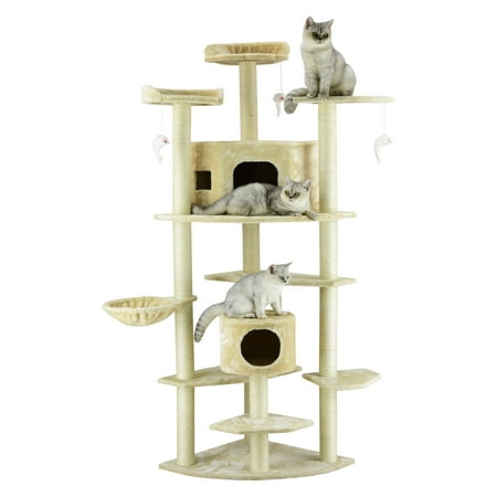 Go Pet Club 80-in Cat Tree & Condo Scratching Post Tower, Beige