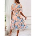 thumbnail image 2 of Floral Print Women's Spring Summer Dress - V-Neck Wrap, Waist-Gathered Midi, Romantic Elegant Vacation Style, 2 of 10