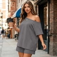 thumbnail image 6 of Dresfit Womens Shorts Sets Off Shoulder Short Sleeve Crew Neck Tops & Mini Shorts 2 Piece Outfits 2026 Summer Oversized Wrinkle Resistant Outfits S, 6 of 6