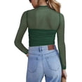 thumbnail image 4 of Top Zeagoo para mujer, malla transparente, fruncido, cuello de tortuga, color verde, 4 of 5