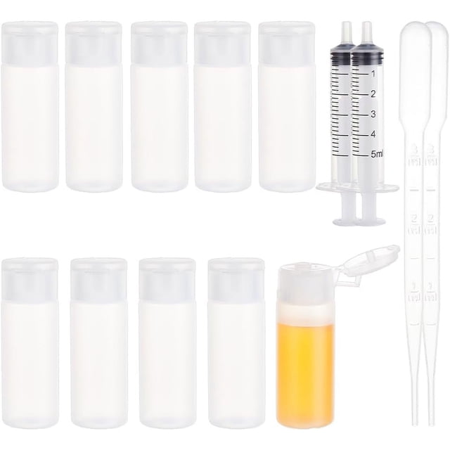 Paquete de 10 frascos de muestra pequeños de plástico de 12 ml con tapa abatible, vacíos y rellenables, ideales para maquillaje, cosméticos y artículos de aseo.