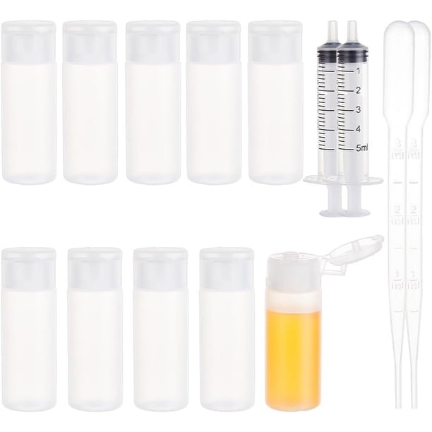Paquete de 10 frascos de muestra pequeños de plástico de 12 ml con tapa abatible, vacíos y rellenables, ideales para maquillaje, cosméticos y artículos de aseo.