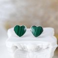 thumbnail image 2 of Romantic Hearts Green Malachite Valentine Love .925 Sterling Silver Stud Earrings, 2 of 6