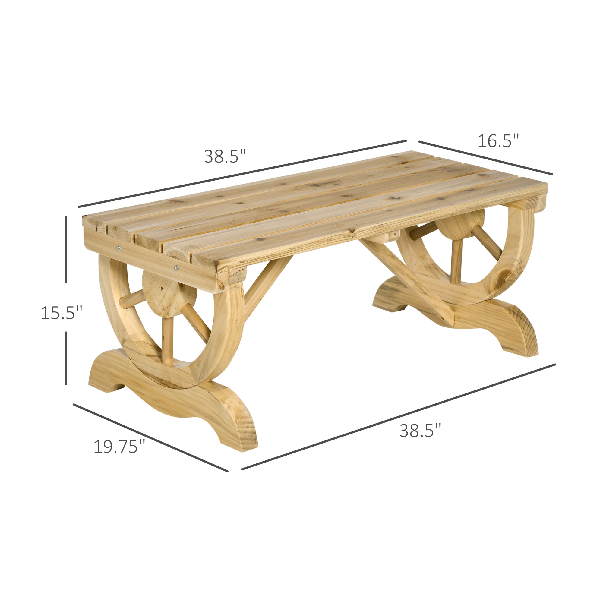 2-Person Wooden Garden Bench, Outdoor Wagon Wheel Porch Bench for Backyard Garden, Support 550 LBS, Rustic Country Style Patio Furniture, Natural