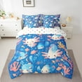 thumbnail image 2 of Blue Axolotl Queen Comforter Set Cartoon Axolotl 7-Piece Bedding Set,Underwater World Sea Fish Salamander Bed In A Bag With Sheets,Ocean Animal Coral Reef Bed Set, 2 of 5