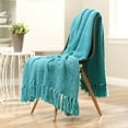 thumbnail image 2 of Chanasya Textured Knitted Super Soft Throw Blanket With Tassels Cozy Plush Lightweight Fluffy Woven Blanket for Bed Sofa Couch Cover Living Bed Room Acrylic Blue Throw Blanket (50x65 Inches) Aqua, 2 of 3