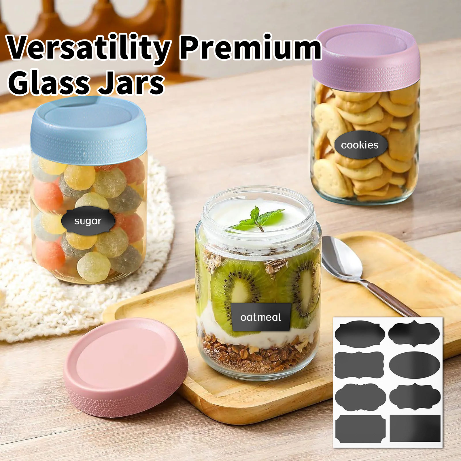 stusgo 6-Pack 16 oz Glass Overnight Oats Jars with Lids photo 3