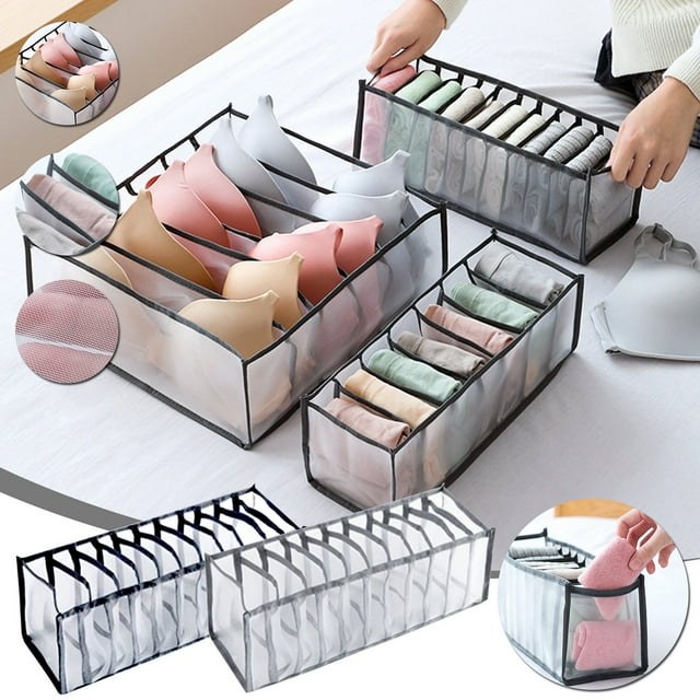 kiplyki Mesh Storage Box,Foldable Underwear Socks Closet Clothes Dividers Nylon Dresser Compartments