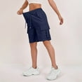 thumbnail image 7 of Bermuda Cargo Shorts Women Wide Leg Pull On High Waisted Elastic Waist Sweat Shorts Knee High Quick Dry Stretchy Sport Shorts with Pocket Dark Blue L, 7 of 7