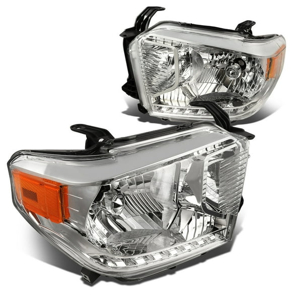 DNA Motoring HL-OH-TTUND14-CH-AM For 2014 to 2021 Toyota Tundra Pair Chrome Housing Amber Side Headlight Headlamps