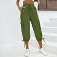 thumbnail image 2 of JoveMarine Women's Lightweight Cargo Capris - Elastic Waist Stretch Casual Pants with Pockets, Summer Cropped Trousers for Outdoor Walking,Army Green 2XL, 2 of 8