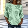 thumbnail image 2 of Womens Summer Tops 100% Cotton Fashion Casual Embroidery Round Neck 3/4 Sleeve Spring Blouse Tops, 2 of 7