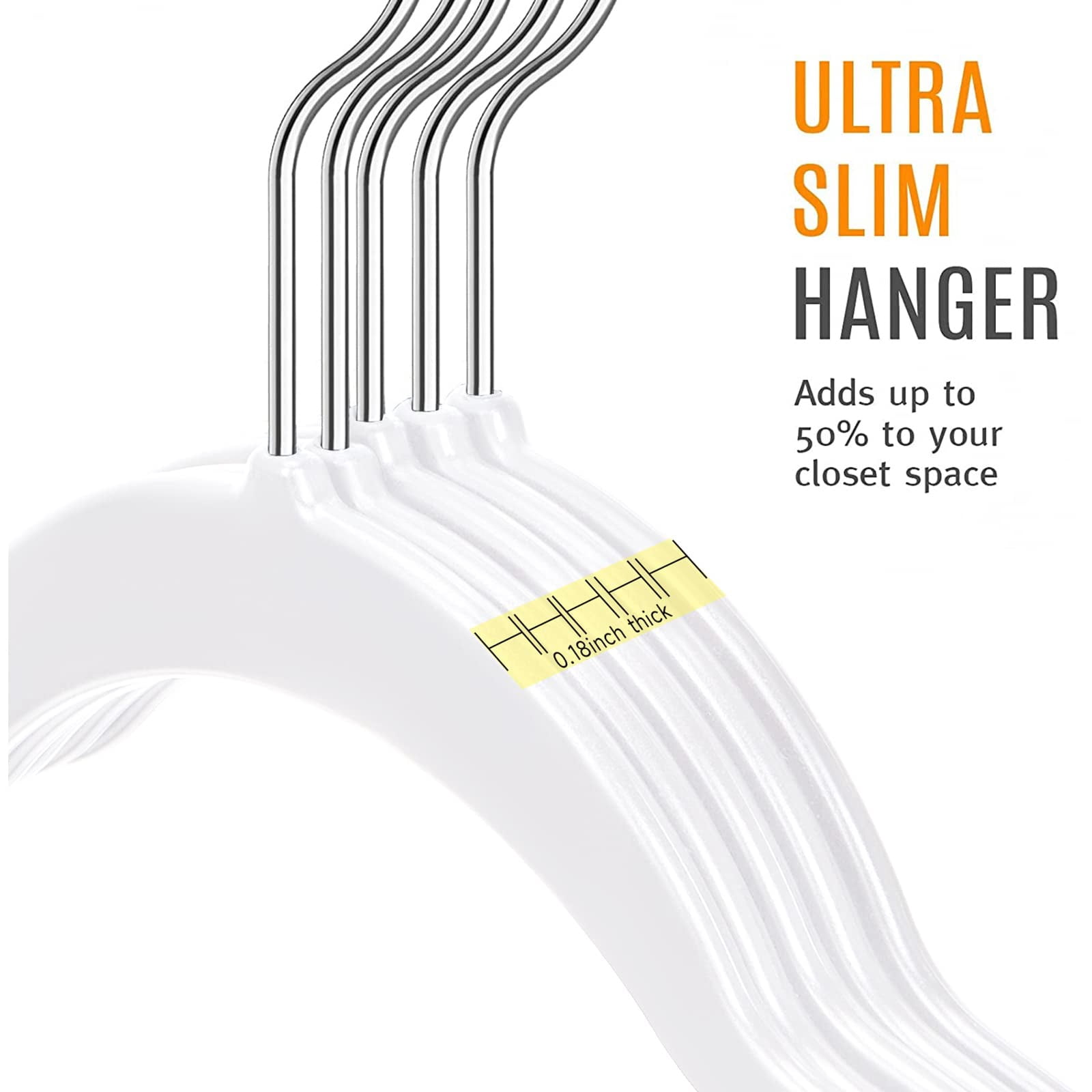50 Plastic Hangers 17.7 Inch Non-slip  Space Saving Closet Organizers Heavy Duty Slim For Pants Shirts Coats (white Ultra Thin & Durable)
