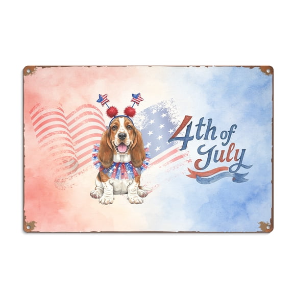 4th of July Basset Hound Celebrates Independence Day Horizontal Metal Aluminum Sign Bassets Dog Breed Lovers Gifts Idea Wall Art Home Decor - 12010