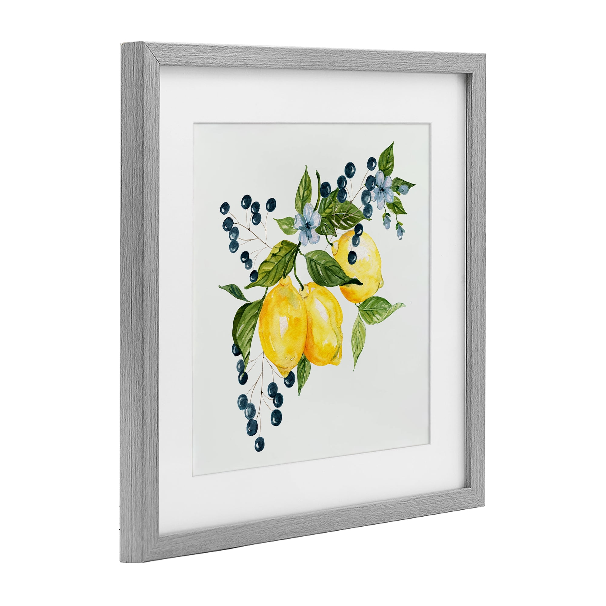 Stupell Industries Lemon Branch with Berries Gray Framed Print Under Glass, design by Livi Finn