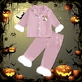 thumbnail image 2 of Landzoo Halloween 2 Piece Big Boys Girls Homewear Friendly Ghost Print Long Sleeve Notch Neck Sleepwear With Pants Outfit Fall Loose Fit Kids Pajamas Size 13-14 Years Pink, 2 of 5
