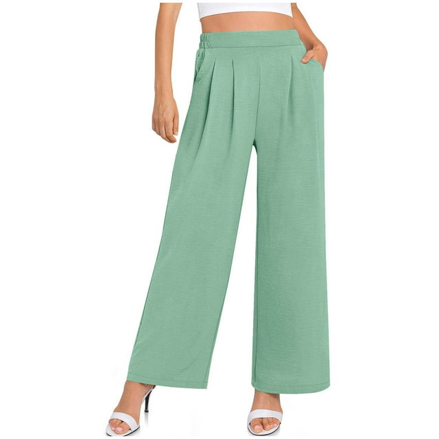 Timegard Womens Pants Elastic High Waisted Straight Leg Breathable Casual Loose Flowy Pants with Pockets