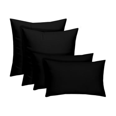 Set of 4 In/Outdoor Decorative Throw Pillows - Solid Black - 17"x17" & 20"x12"