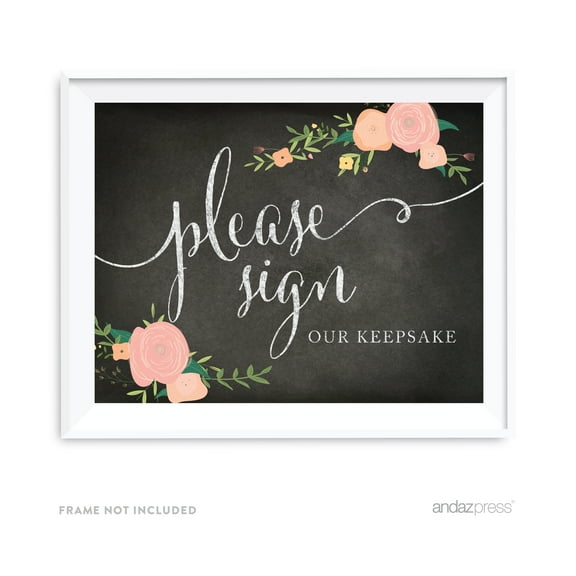 Sign Our Keepsake Chalkboard & Floral Roses Wedding Party Signs