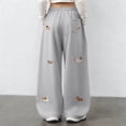 thumbnail image 5 of vigerkar Embroidery Puppy Baggy Barrel Sweatpants Casual Y2K Elastic Drawstring Unisex Wide Leg Pants Lantern Trouser (Grey, M), 5 of 9