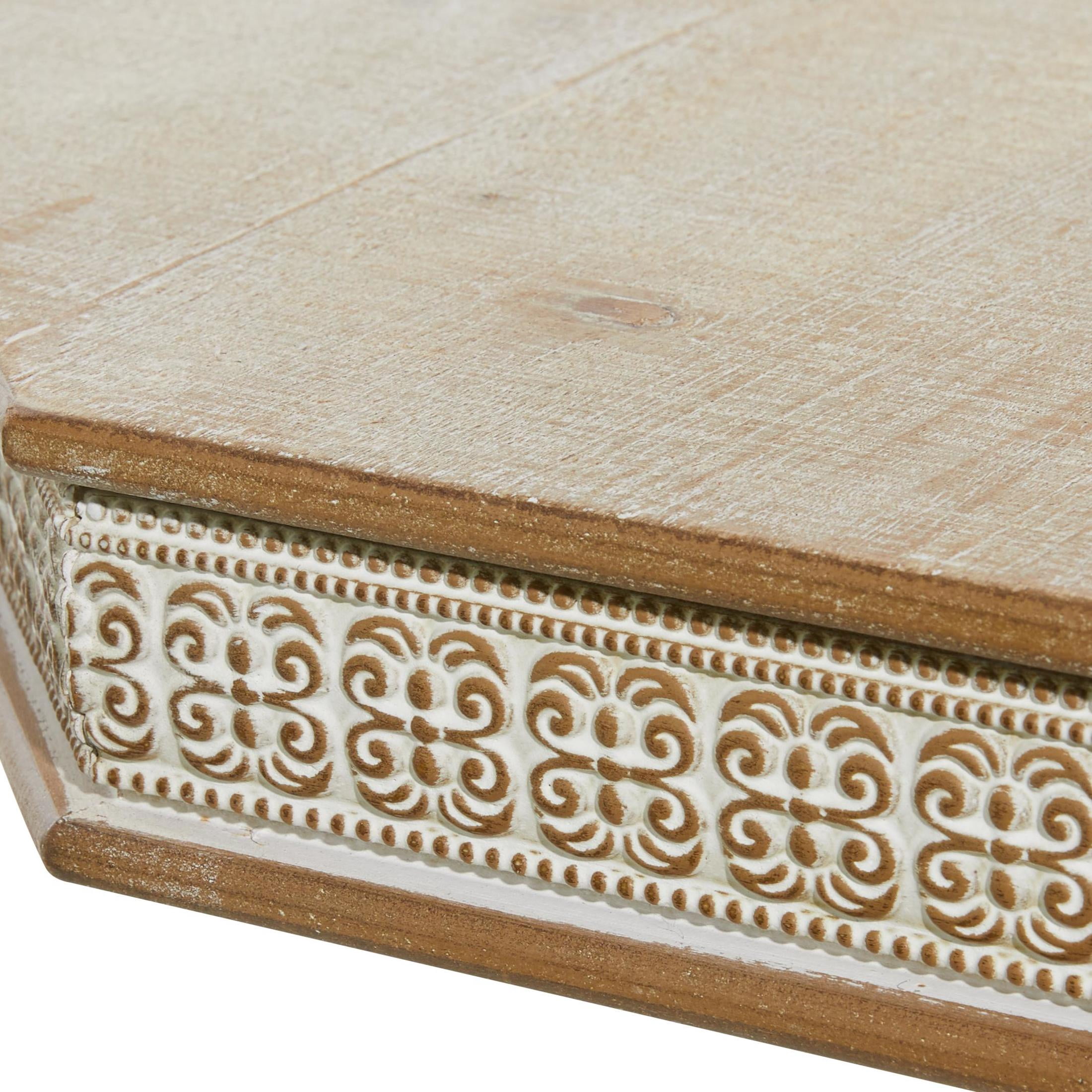 DecMode 28" x 30" Brown Wood Handmade Intricately Carved Scroll Accent Table, 1-Piece