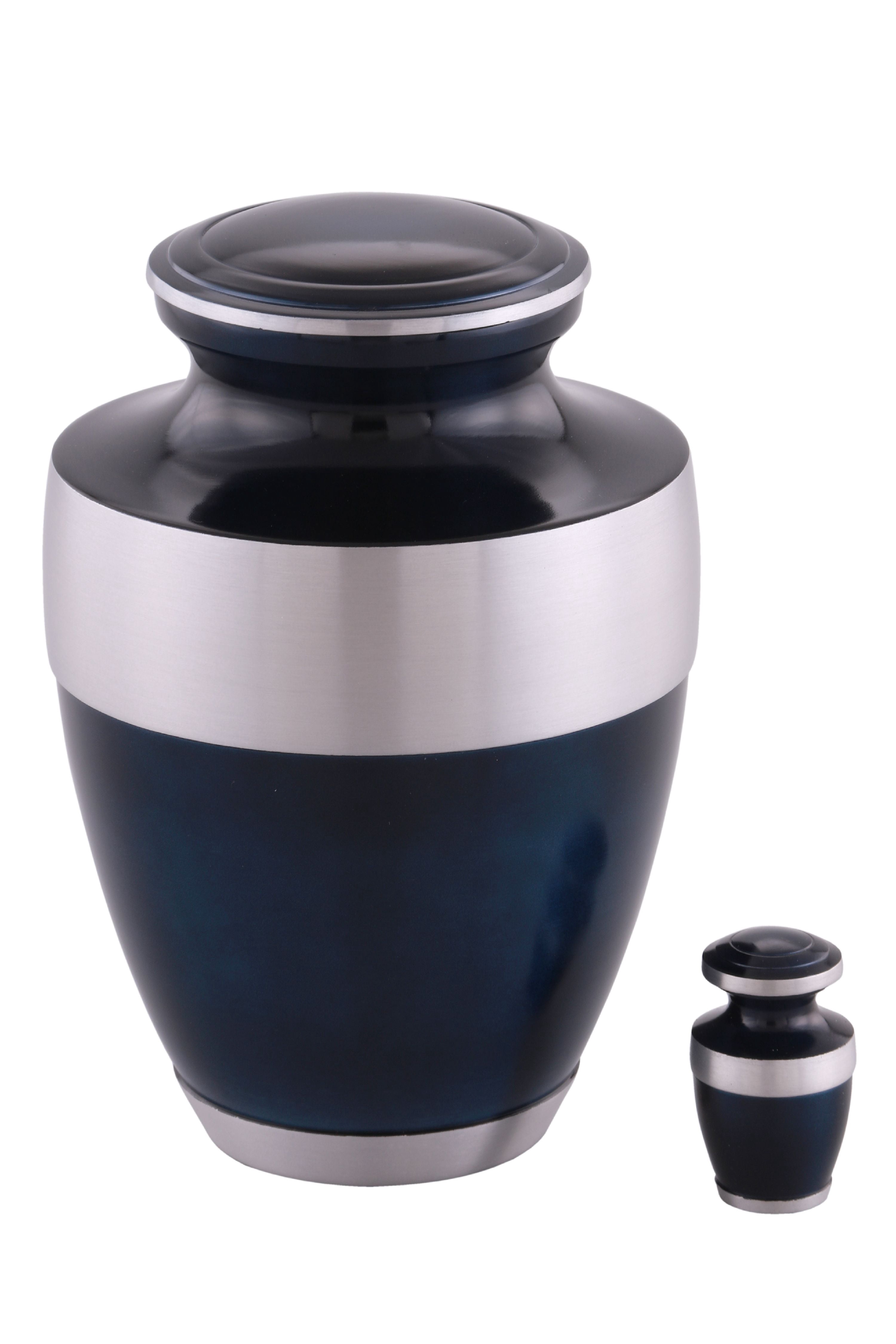 Sparta Cremation Urn - Adult Funeral Urn - Solid Metal Funeral Urn - Handcrafted Adult Funeral Urn for Ashes -Affordable Urn Deal with Free Keepsake (Blue)