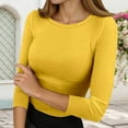 thumbnail image 2 of Women's Tops Crew Neck Tops Yellow Long Sleeve T Shirt Womens Basic Tops Womens Fall Shirt, 2 of 6
