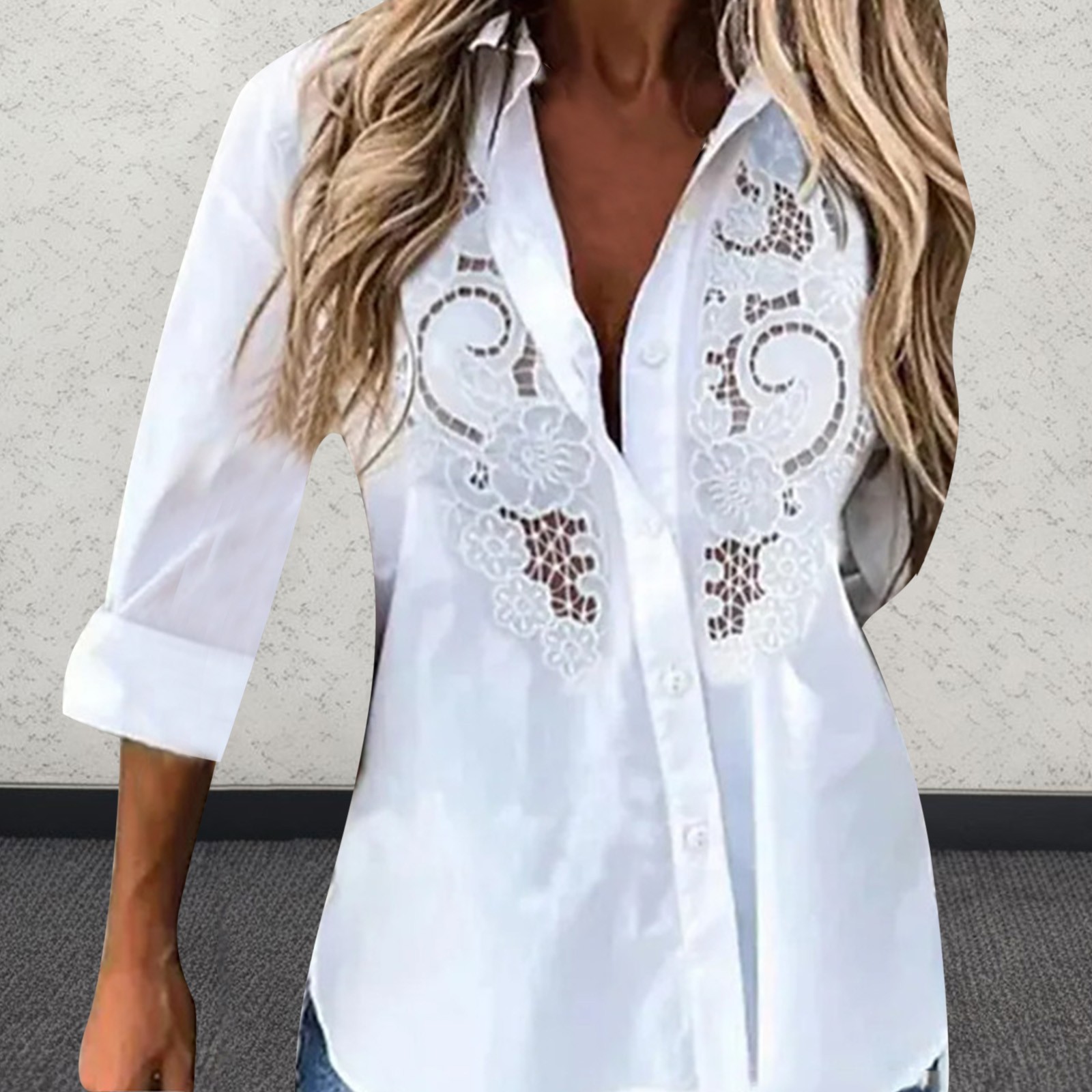 Cathalem Blouses for Women Womens Dress Shirts Long Sleeve Button Down Shirts Work Blouse(White,XXL)