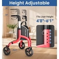 thumbnail image 3 of HOMLAND 3-Wheel Folding Walkers for Seniors, Lightweight Three Wheel Walker with Cane and Cup Holder, Height Adjustable Narrow Space Mobility Aid - Red, 3 of 6