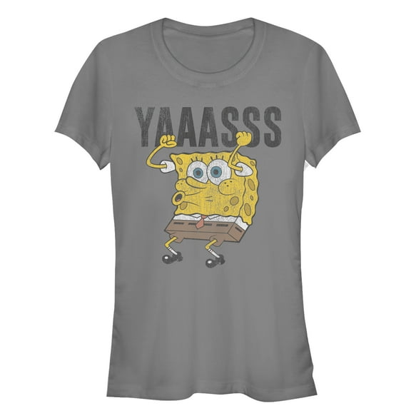 Junior's SpongeBob SquarePants Yasss Cheer Graphic Tee Charcoal 2X Large