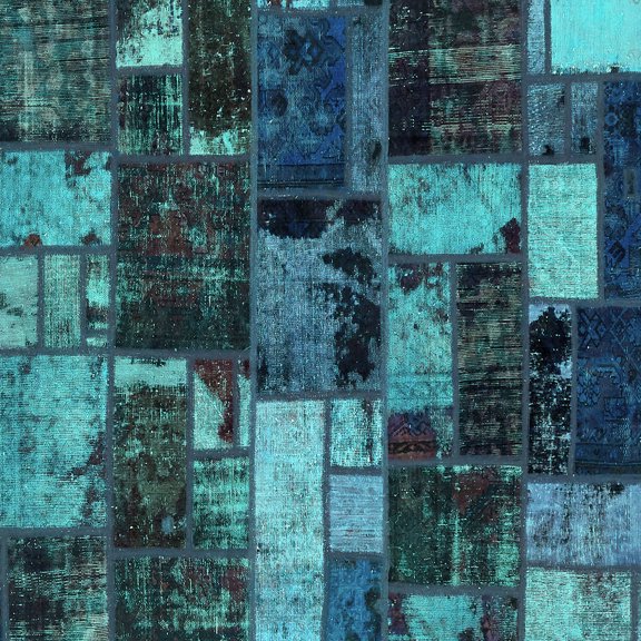 Ahgly Company Machine Washable Indoor Square Patchwork Turquoise Blue Transitional Area Rugs, 8' Square