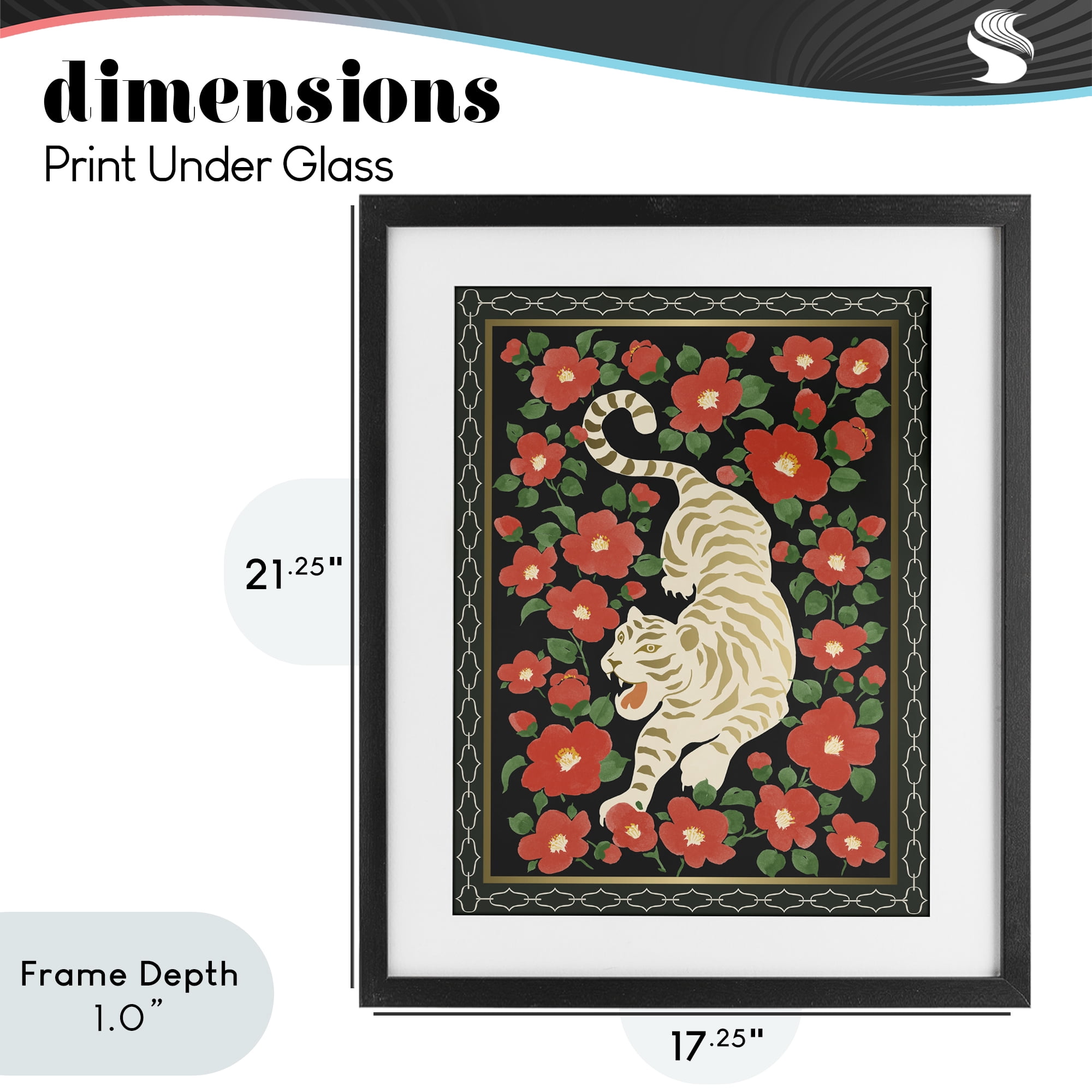 Stupell Industries Ivory Tiger Among Camelias Black Framed Print Under Glass, design by Karolina Sato